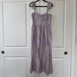 Altar'd State Maria Floral Lavender Corset Ruffle Maxi Dress